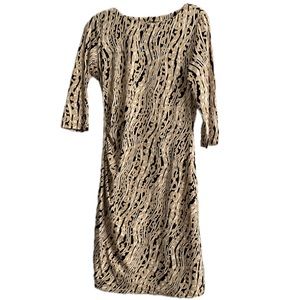 J. McLaughlin Sage Animal Print Cheetah 3/4 Sleeve Ruched Leopard Dress M